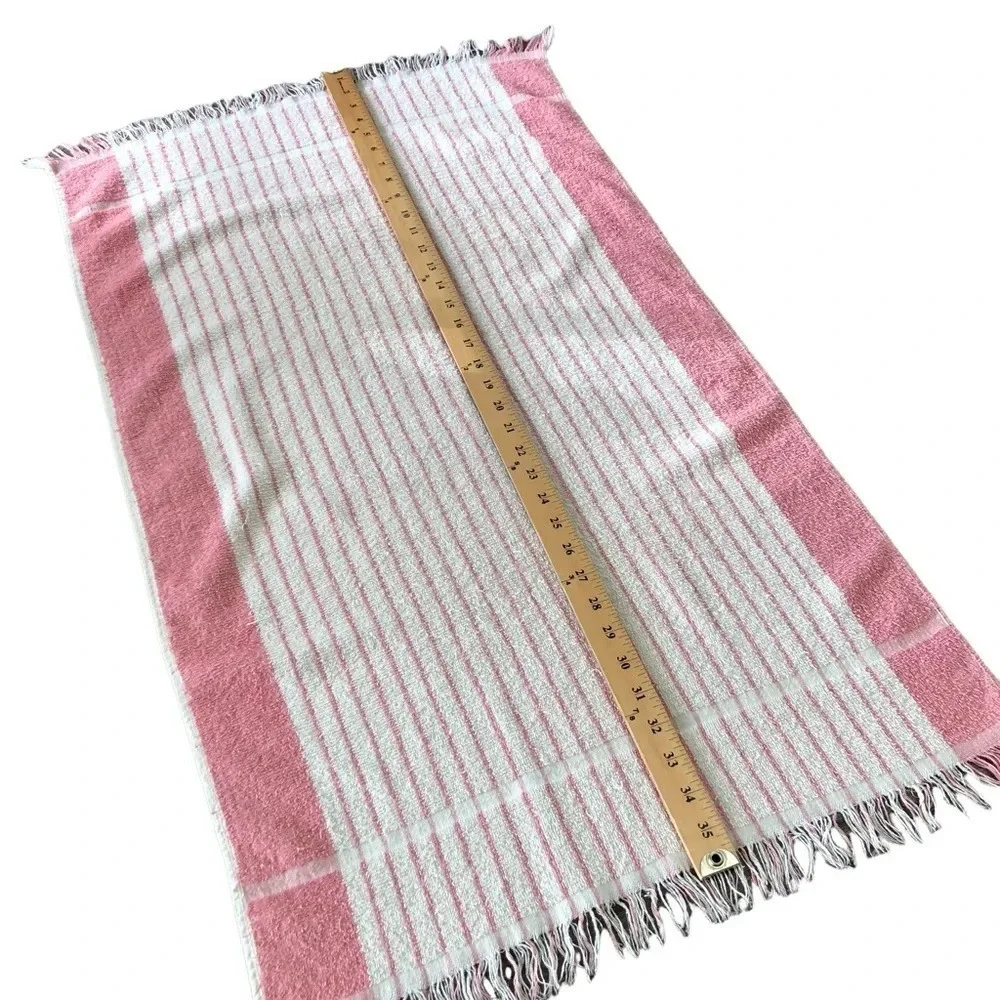 MCM Vintage Cannon 100% Cotton Striped Pink Fringe‎ Granny Bath Towel 21” X 35”